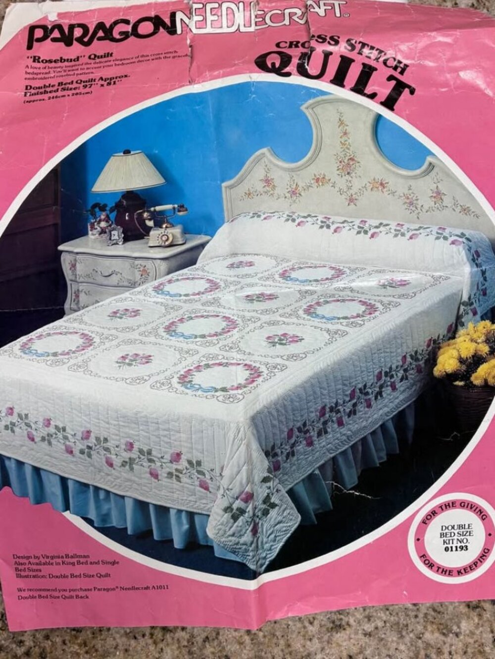 Vintage Paragon Needlecraft Rosebud 97” x 81” Quilt Kit #01193